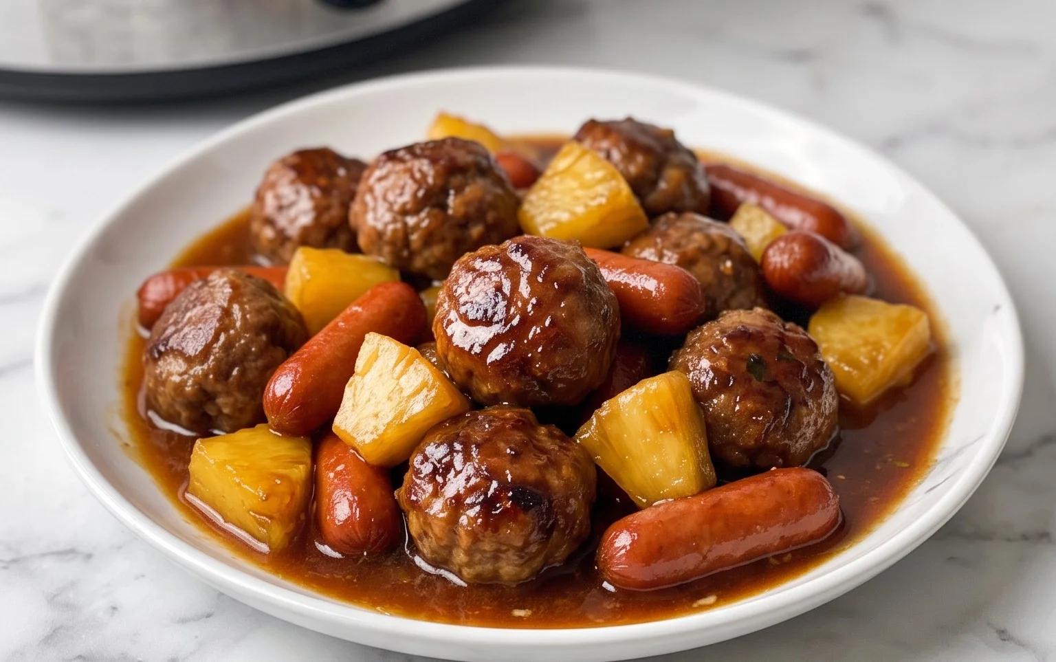 Easy Slow Cooker Meatball Pineapple Smokies